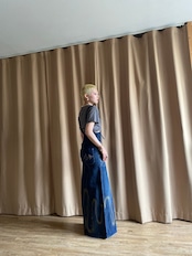 gold paint design remake denim skirt-4194-6