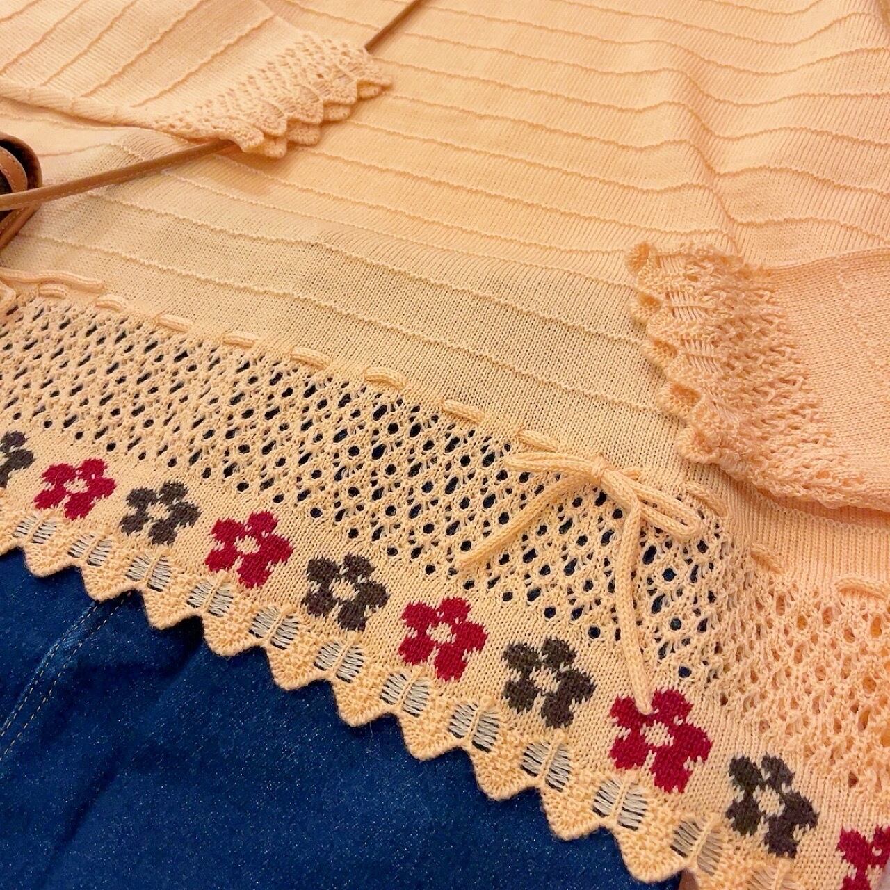 orange flower ribbon openwork knit sweater