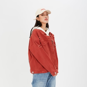 送料無料 【HIPANDA ハイパンダ】レディース デニムジャケット WOMEN'S DENIM JACKET / ORANGE