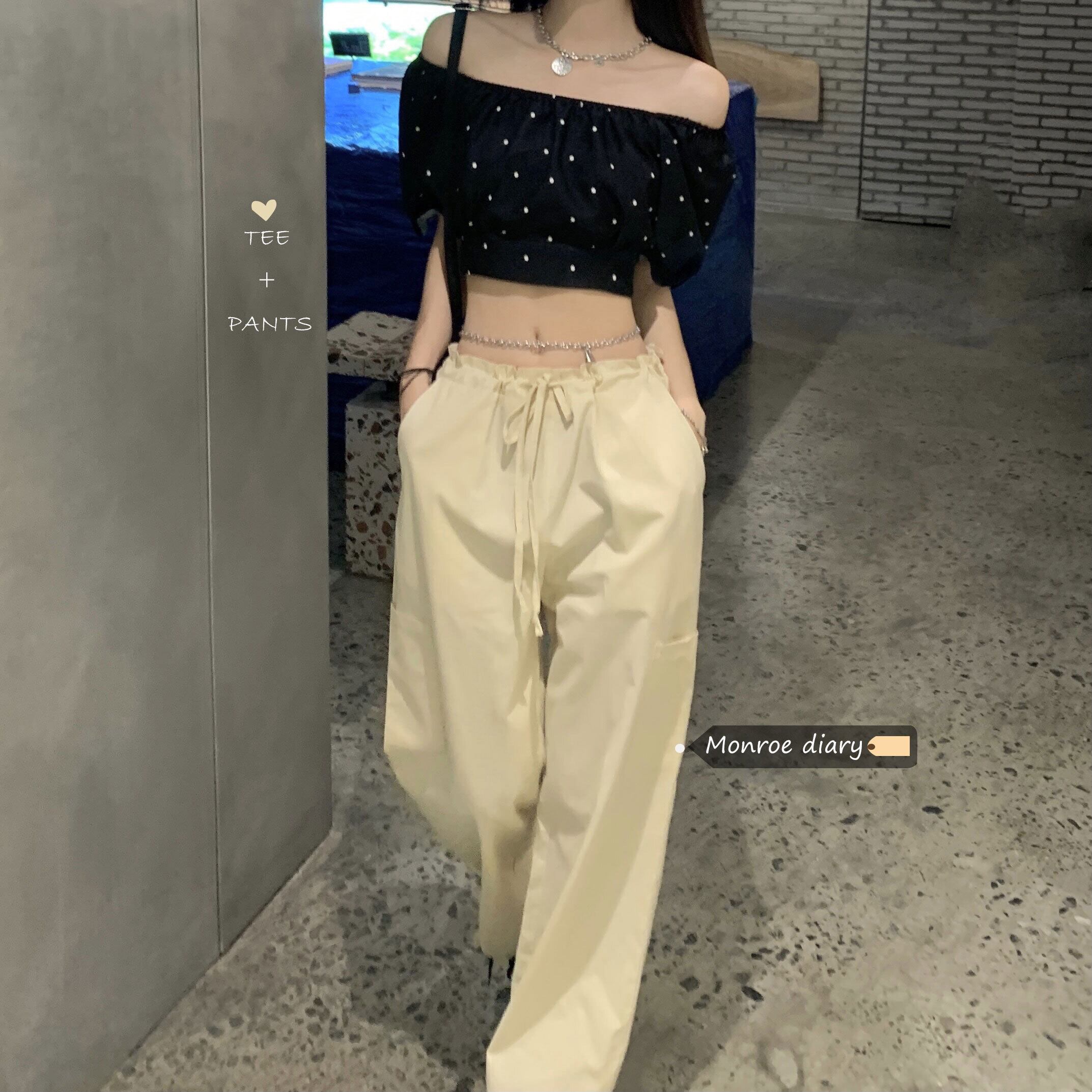 カジュアルサマーシャツ ワイドレッグパンツ ストリート 夏物 ワイドパンツ モンロー35132326239