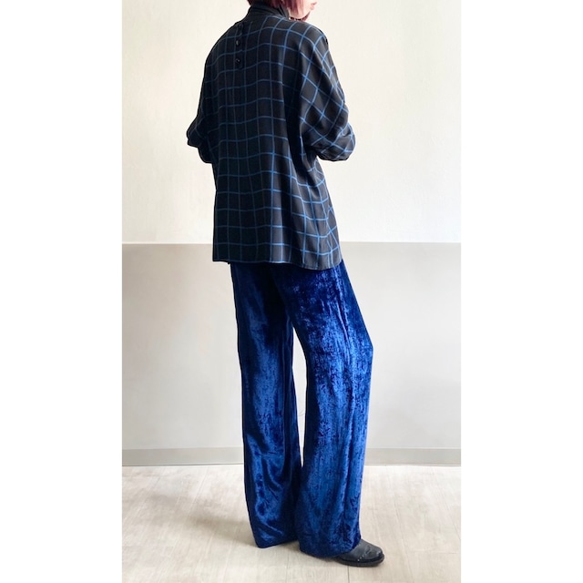 1970s Navy Velvet High Waist Pants