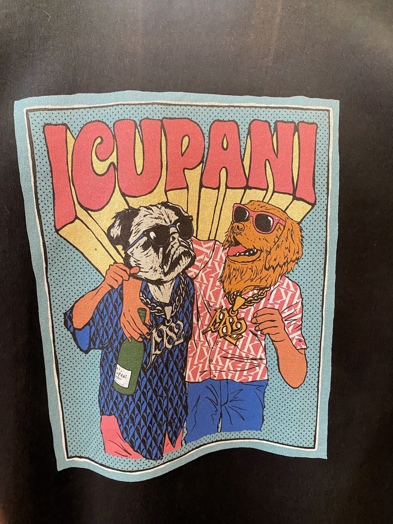 【ICUPANI】オリジナルデザイン　ドッグ柄Tシャツ　ブラック