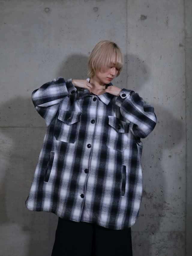 over silhouette ombre check design heavy flannel jacket