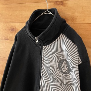 【VOLCOM】ジップアップパーカー 切替 ロゴ ボルコム S 黒 スケボー ボード ストリート US古着 USA輸入