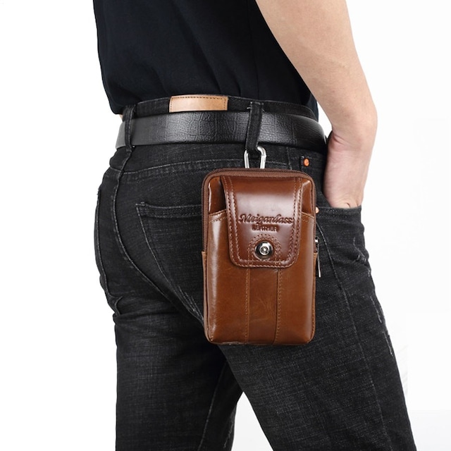 男性オイルワックス革牛革ヴィンテージ旅行携帯携帯電話ケースカバーベルトポーチ財布ファニーパックウエストバッグ