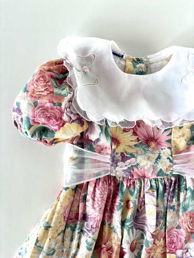 【6T相当・vintage】フローラルリボンdress