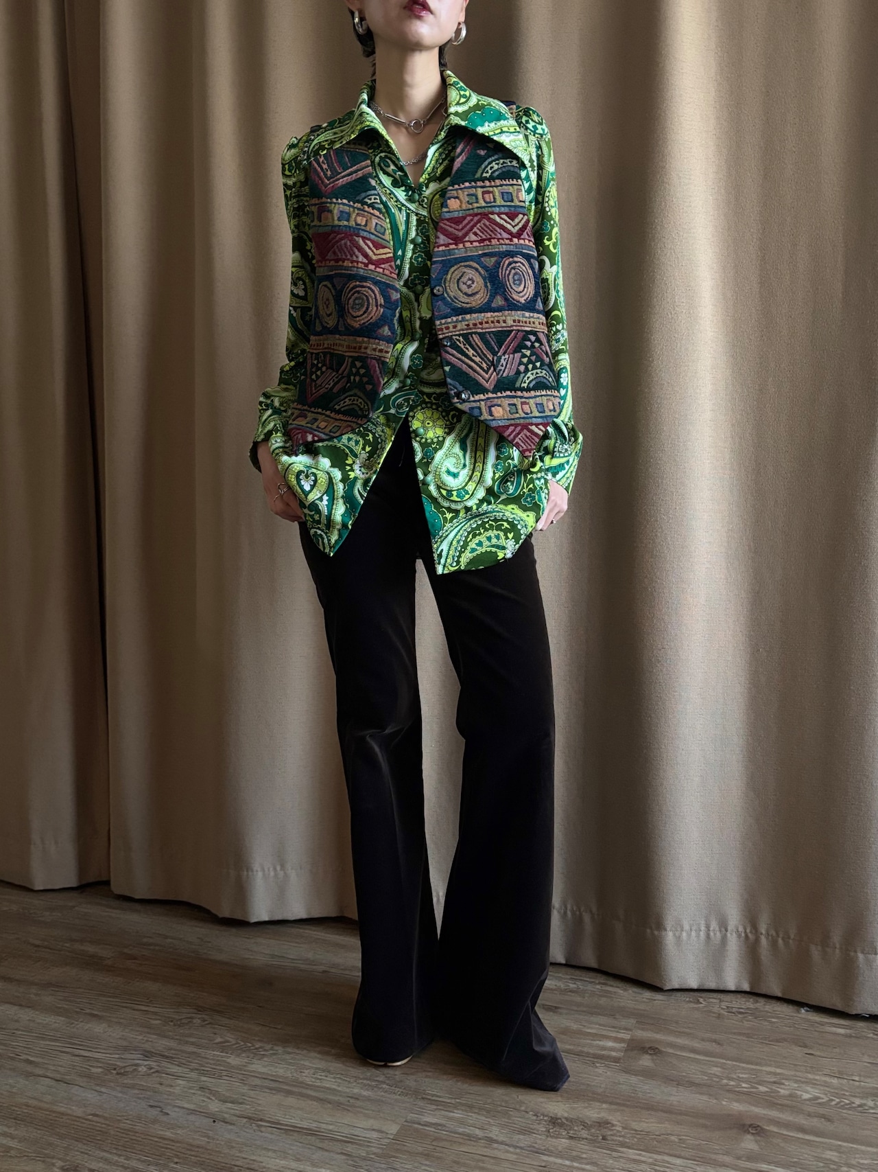 paisley pattern green rétro shirt-5137-1