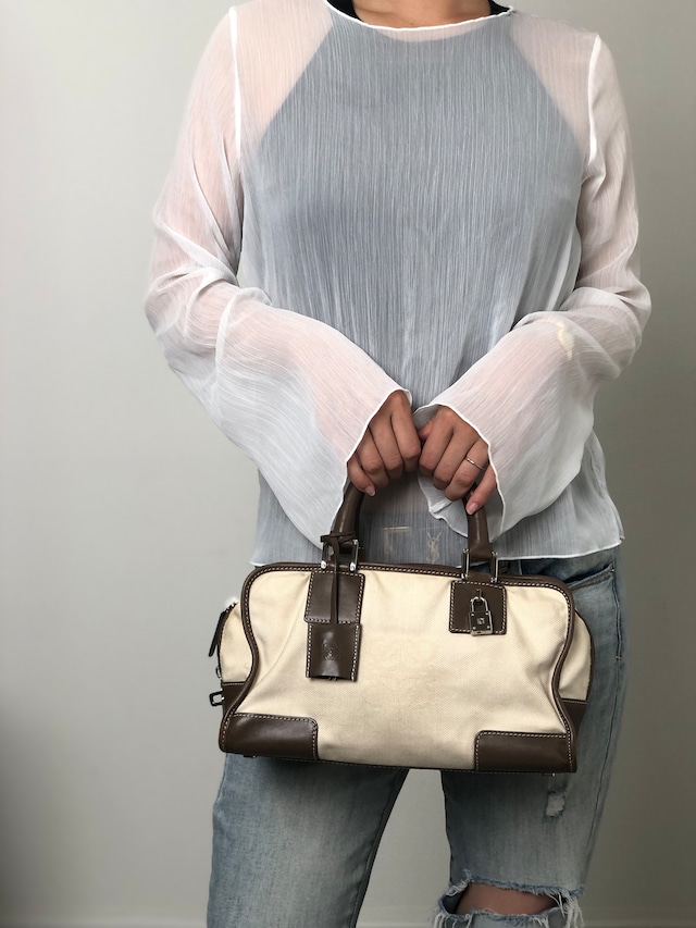 LOEWE ロエベ アマソナ ハンドバッグ ベージュ アナグラム キャンバス カデナ vintage ヴィンテージ オールド srrkp4