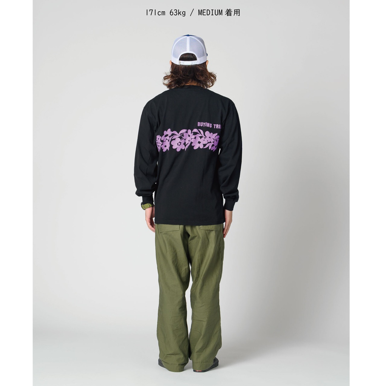 【BUYING TRIP】"Flower" Garment Dye Long Sleeve T-shirt (BLACK DYED)