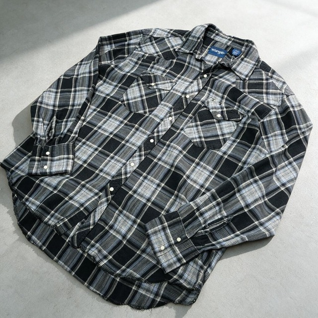 wrangler ウエスタン チェック ネルシャツ ネイビー L.