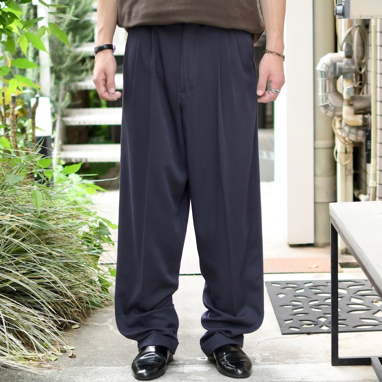 rayon blend 3tuck slacks faded navy