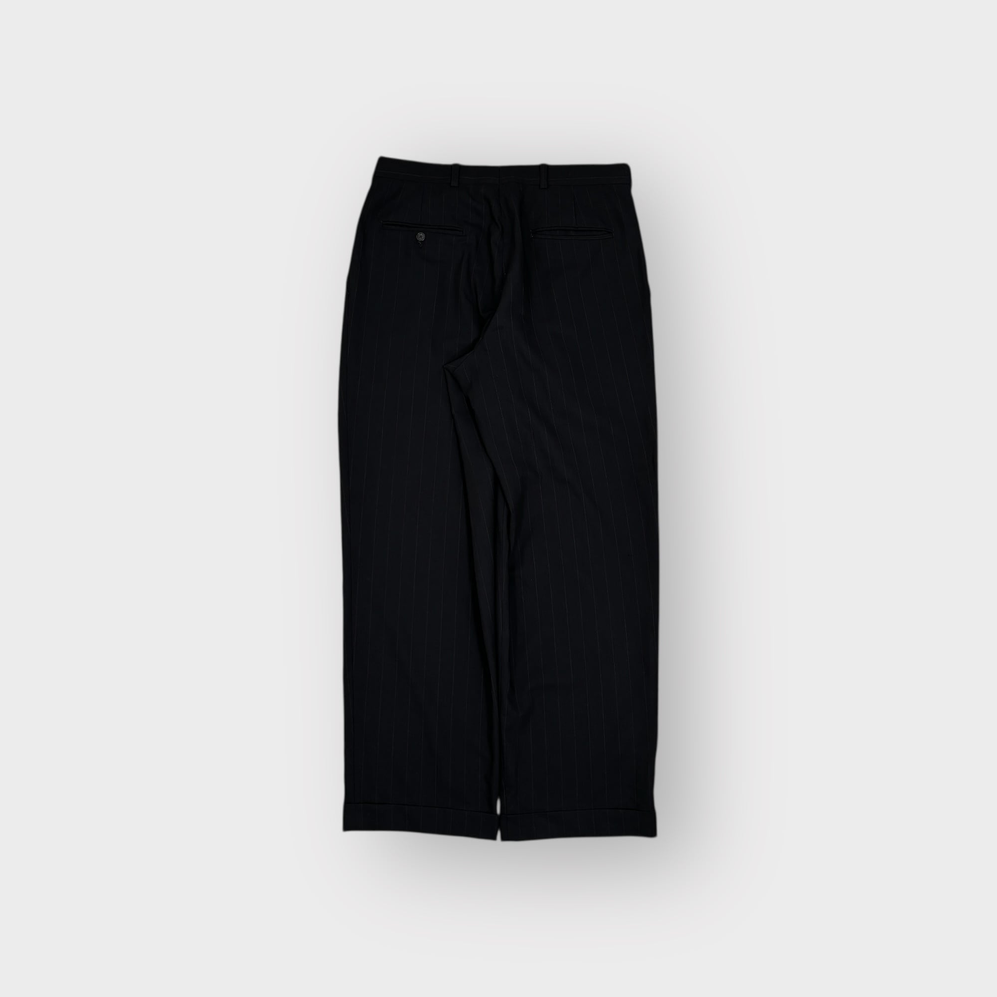 80s vintage stripe slacks pants black artificial silk | Pay ID