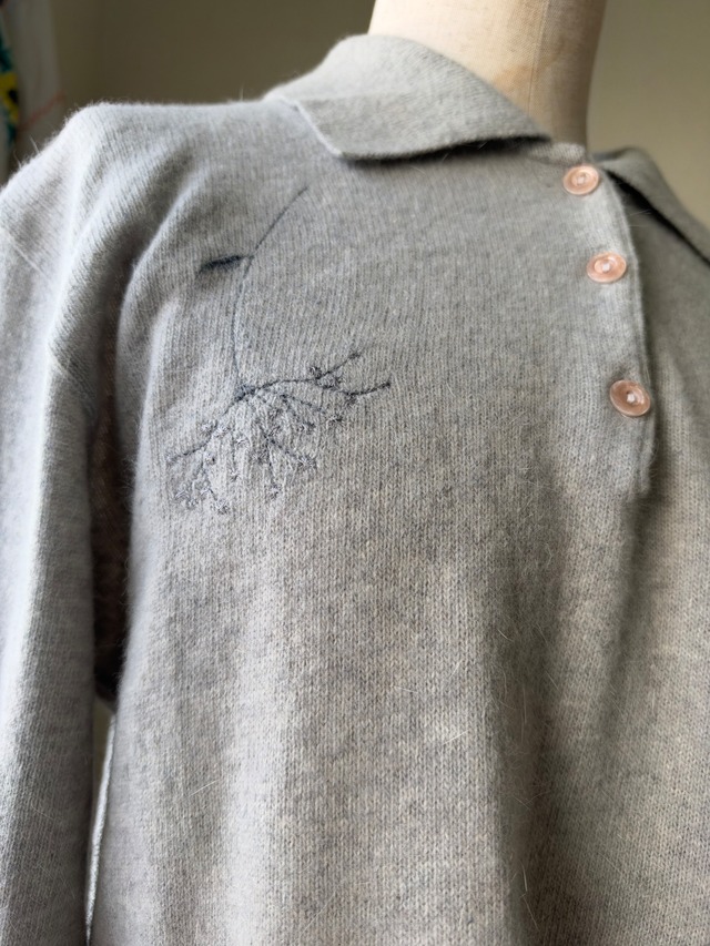 80s-90s Italy Made Angora Merino Wool Floral Embroidery Knit Polo