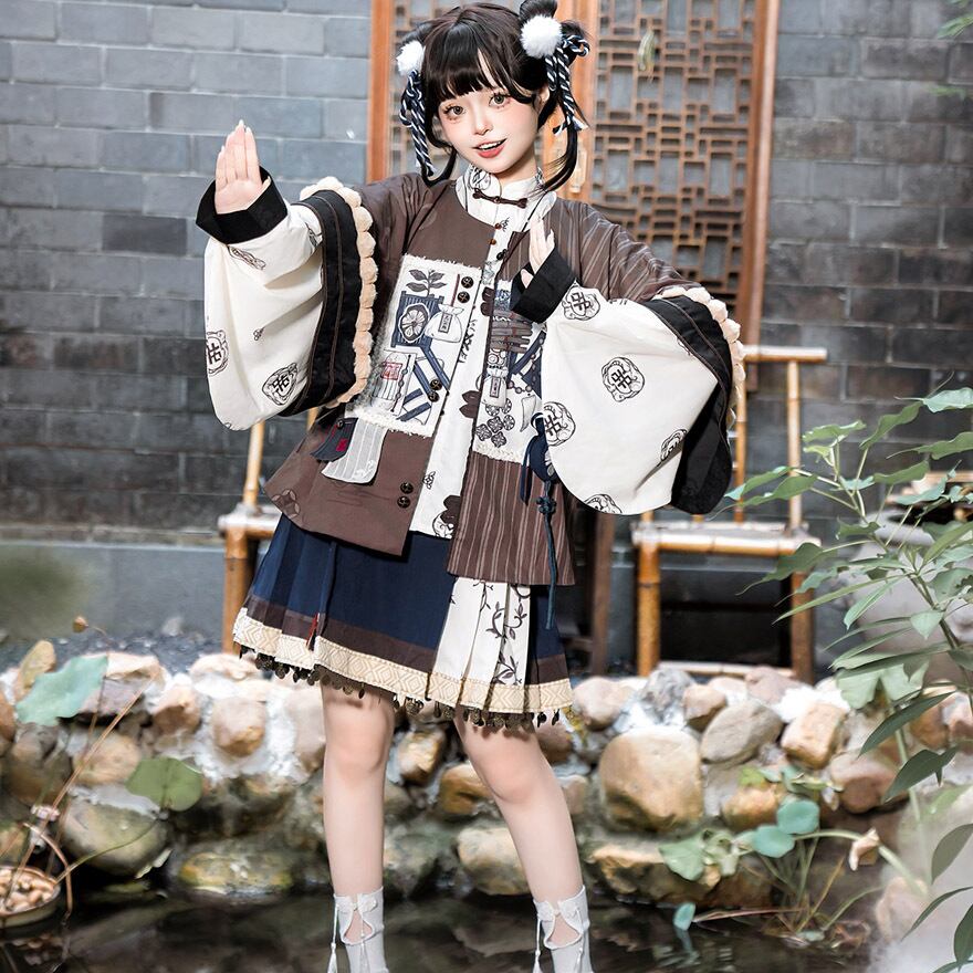 SEASONZ 羽織り シャツ スカート ショルダーバッグ 民族風 4点セット 華ロリ レトロ ベビードール 量産型