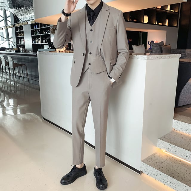 【予約販売】メンズ セットアップ スーツベスト 3ピース 無地 シングル シック スリム シンプル 韓国 男前 ブラック/ベージュ/ライトグレー/ダークグレー ジャケット パンツ セット セットアップ ビジネス 通勤 フォーマル パーティ 二次会 同窓会 結婚式 韓国 こなれ感 トレンド 春 大きいサイズ S/M/L/XL/2XL/3XL/4XL/5XL/6XL/7XL