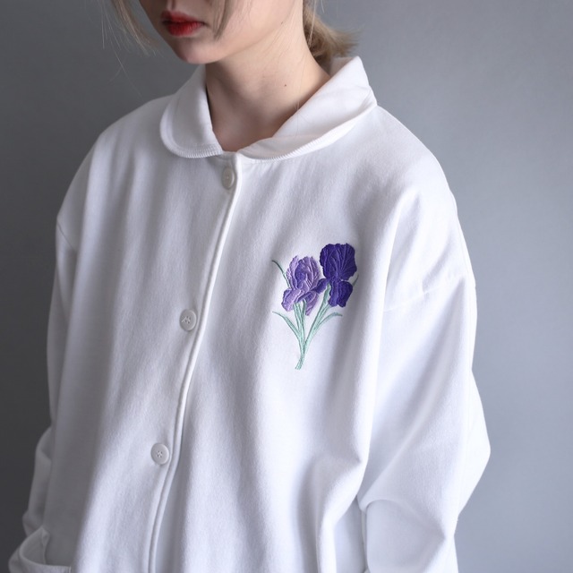 one point flower embroidery patchwork sweat jacket
