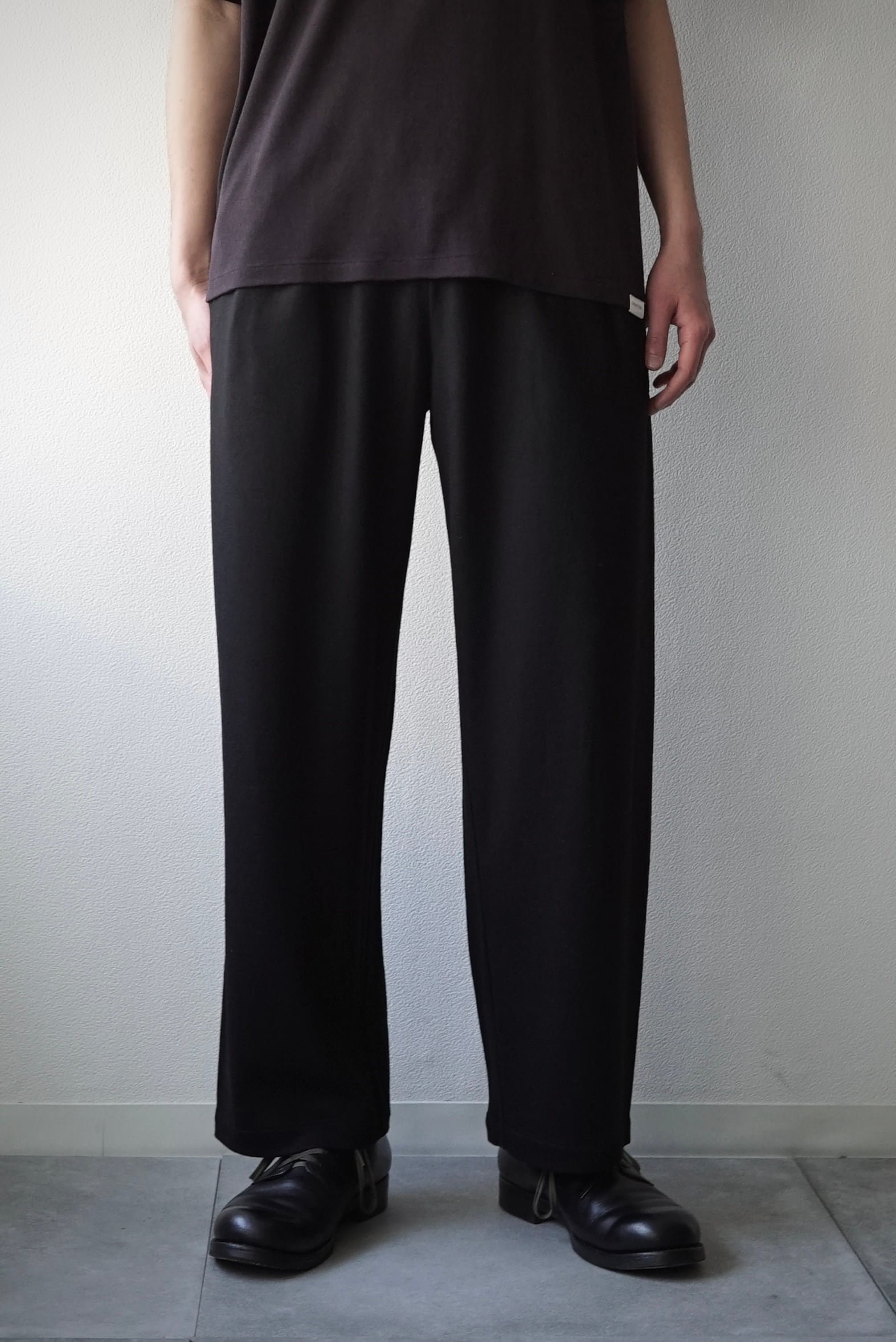 Super140s Washable Wool MW_Jersey / Wide Leg Pants (BLACK