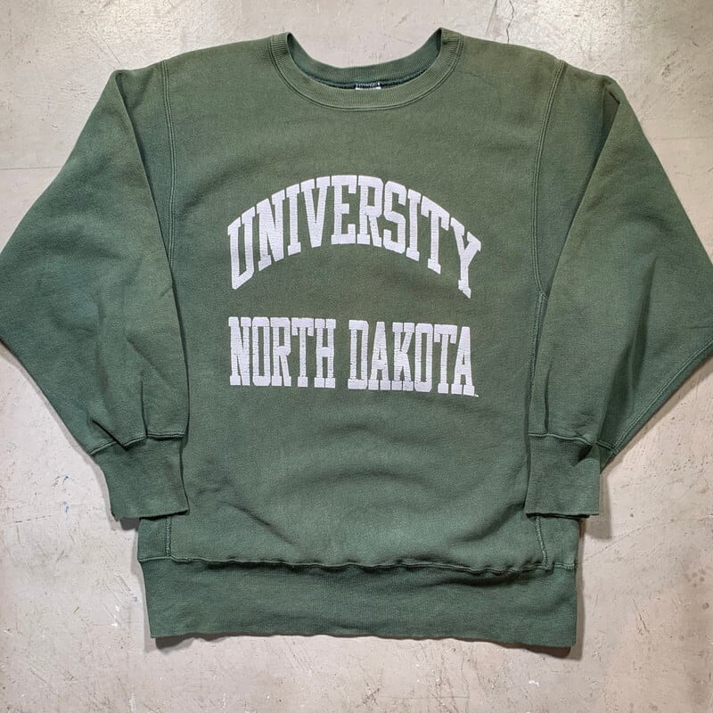 90's Champion チャンピオン リバースウィーブ スウェット UNIVERSITY NORTH DAKOTA カレッジ ノースダコタ大学  フェードグリーン LARGE USA製 希少 ヴィンテージ BA-1549 RM1968H | agito vintage powered by