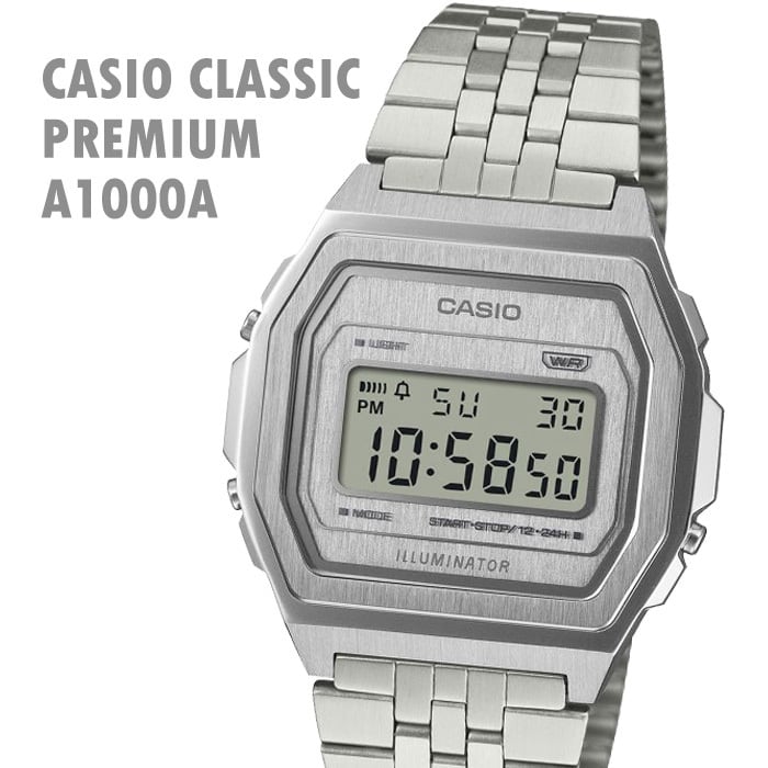 CASIO CLASSIC A1000A-7JF デジタル腕時計 先行予約】CASIO CLASSIC “PREMIUM” A1000A-7JF シルバー フルメタル