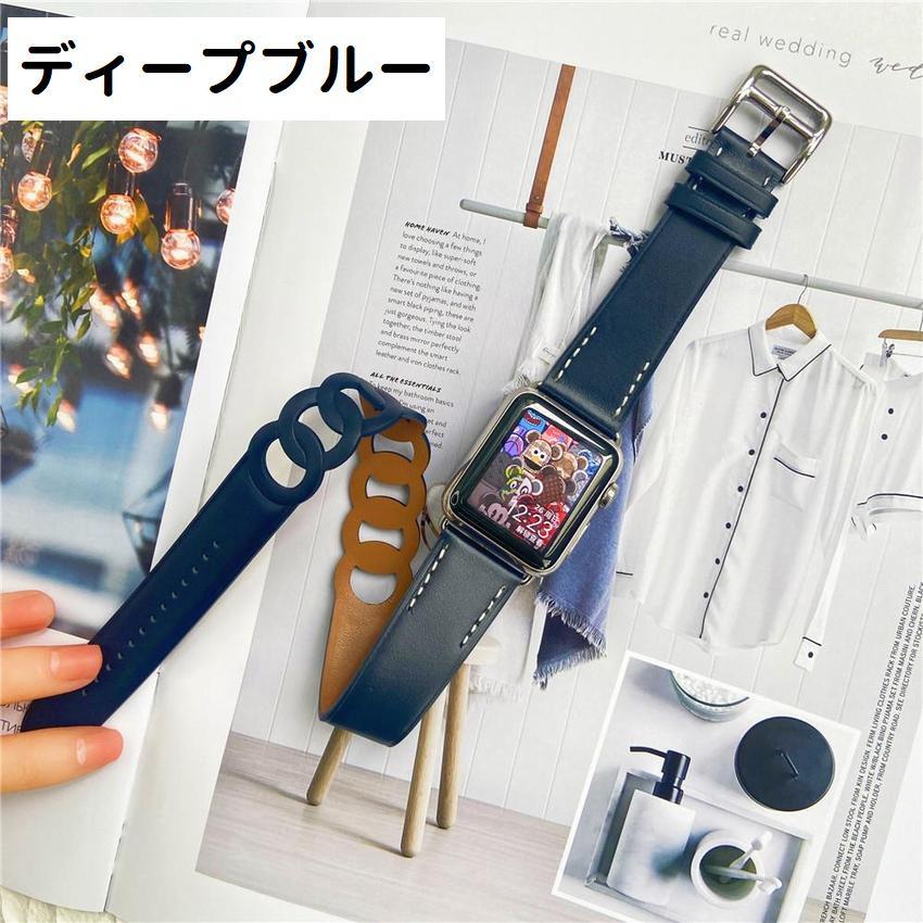 Apple Watch バンド 合皮 38 40 41mm ディープブルー - レザーベルト