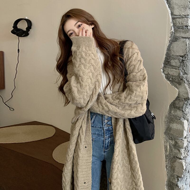 ロングセーター コート スプリングオータムスタンダードルーズニットカーディガン レトロ 春物 秋物 スーパーモール10886401982