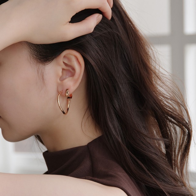 K18ピンクゴールド 直径30mm ウェーブフープピアス【MKM0040P1】