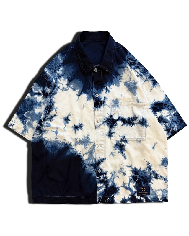 【数量限定販売】藍染めタイダイ半袖ワークシャツ　藍の星雲