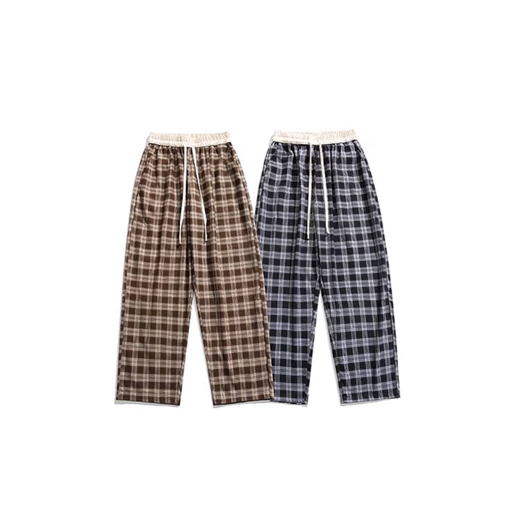★CONTRAST PLAID STRAIGHT LEG CASUAL PANTS（unisex)　　　A0795