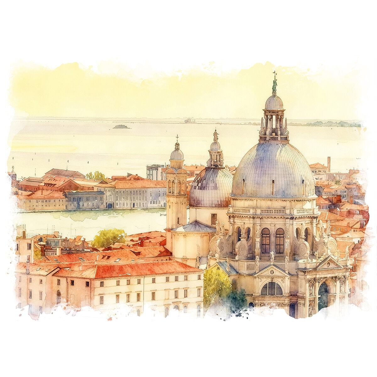 絵画 イタリア 風景画 ベニス サンタ・マリア・デッラ・サルーテ聖堂 インテリアアート額付き 水彩画・油絵調 WAT0235