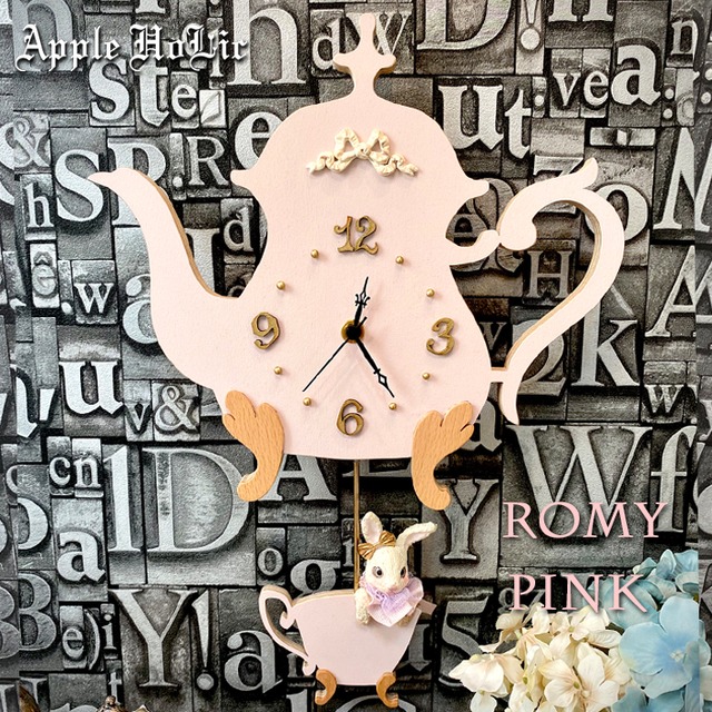 ウォールクロック【Romy Pink Clock・ロミー ピンク】振り子時計 白うさぎ