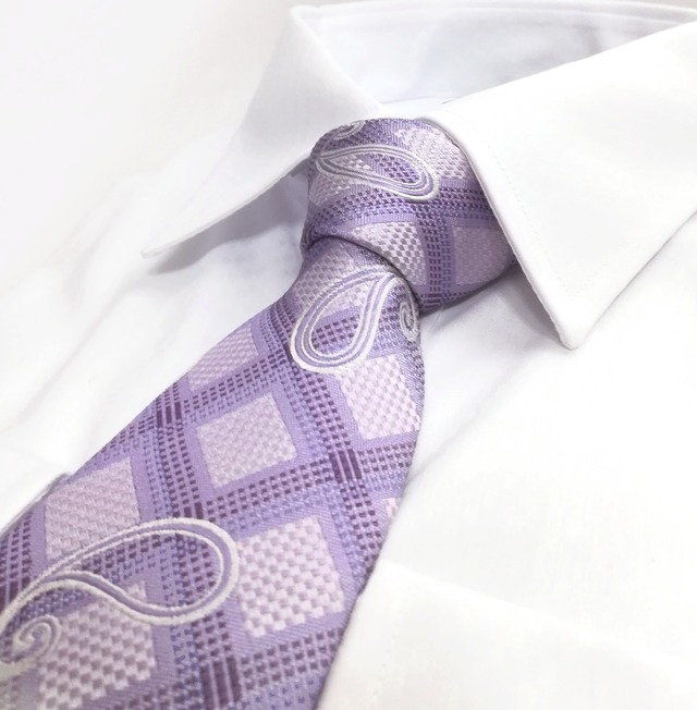 ライラックのプラッド&ぺイズリーネクタイ Paisley & lilac plaid tie -0032