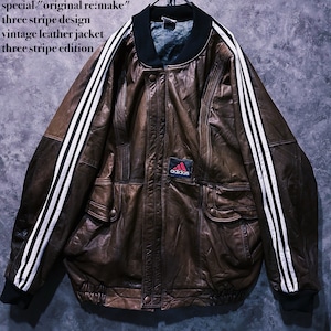 【doppio】special "original re:make" three stripe design vintage leather jacket three stripe edition