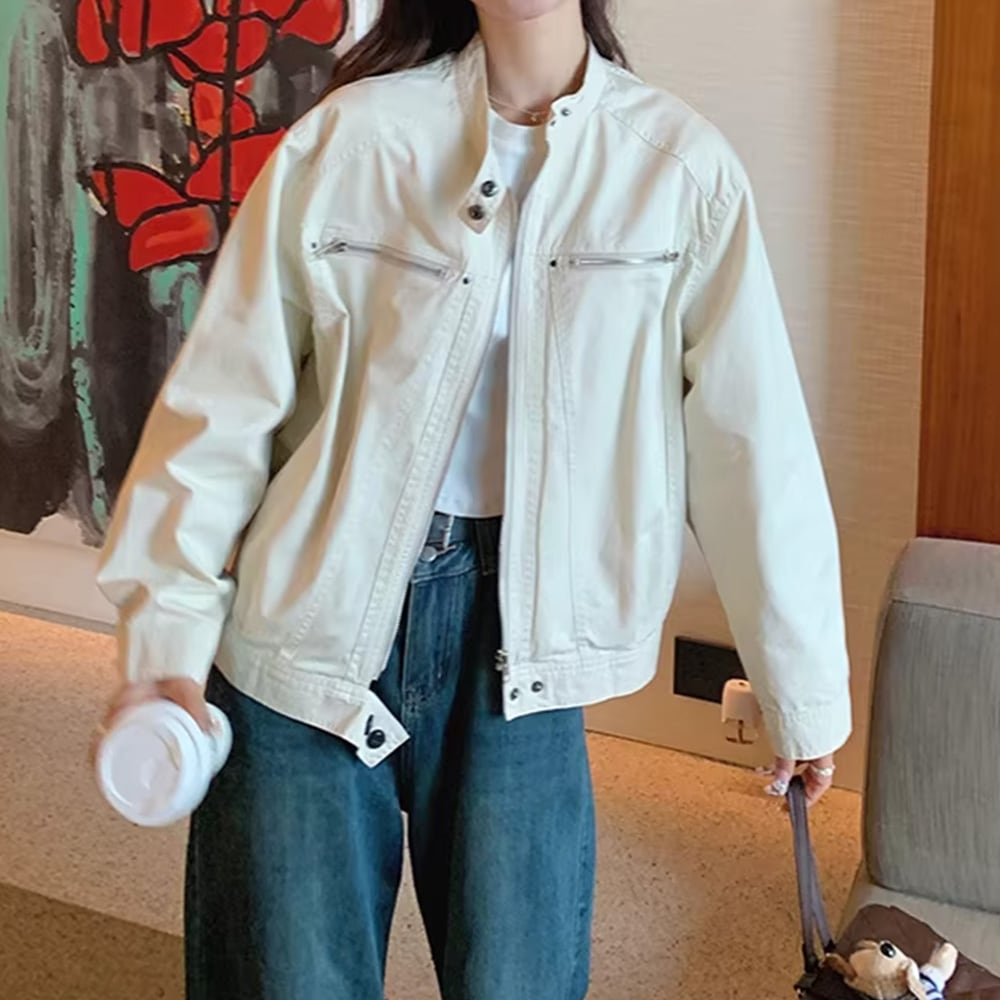 【送料無料】 ジャケット ブルゾン レディース 春秋 韓国 ライトアウター 大人 きれいめ シンプル カジュアル ライトアウター スタンドカラー ナチュラル ゆったり 体型カバー 大人可愛い 大人女子