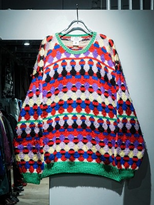 【add (C) vintage】Multi Coloring Pattern Pure Wool Vintage Loose Pullover Knit