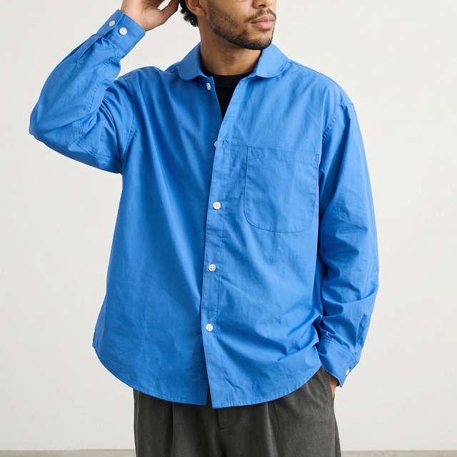 ラウンドカラー NICEBLUE ワイドシルエットシャツ a-1328
