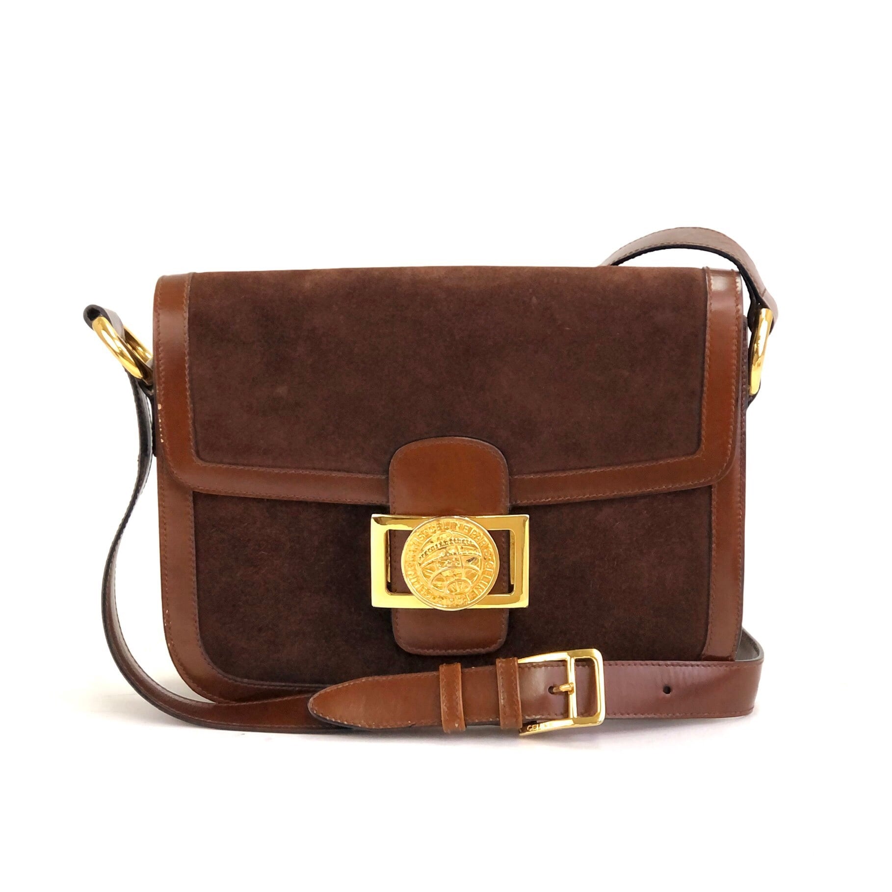 CELINE セリーヌ メダルモチーフ スエード×レザー ショルダーバッグ