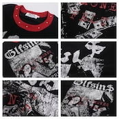 VINTAGE ストリート スタッズネック プリントワッフルロングTシャツ T2226