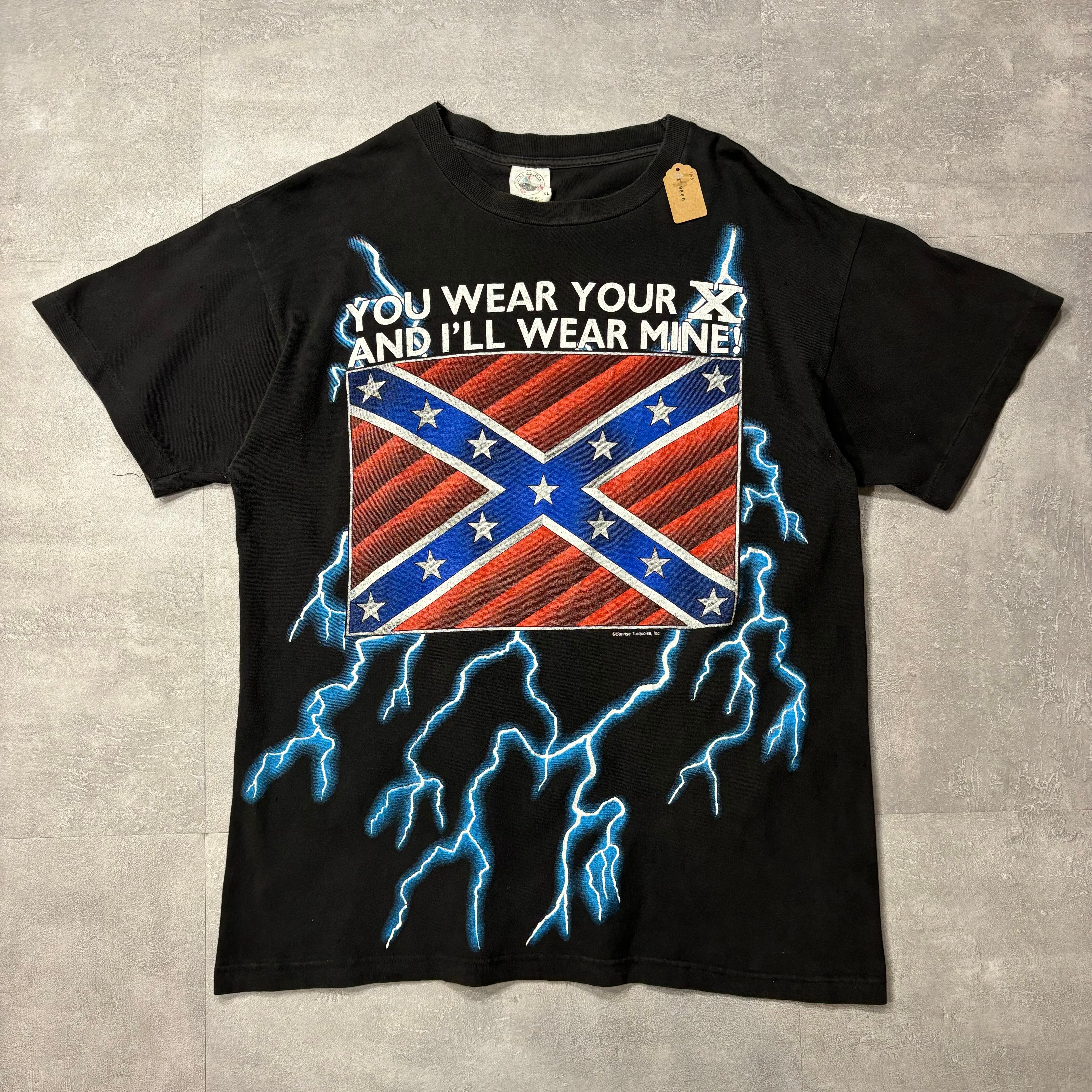 《XL size》vintage サンダー 稲妻 Tシャツ ブラック シングルステッチ 90's no.3781