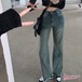 2024 春夏 ハイウエストジーンズ ファッション 系ロングパンツ カジュアル 可愛い シンプル