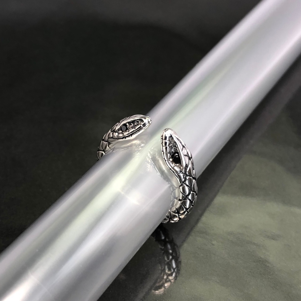 TWO HEADED SNAKE RING with BLACK DIAMOND EYES / スネークリング ブラックダイヤモンドアイ