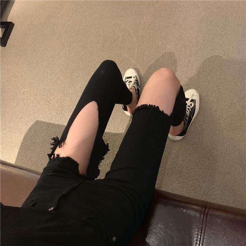 ジーンズ レディースブラックスリムスプリングオータムハイウェストストレッチパンツ エラスティック 伸縮 春物 秋物 ブラックストロベリース9690257029