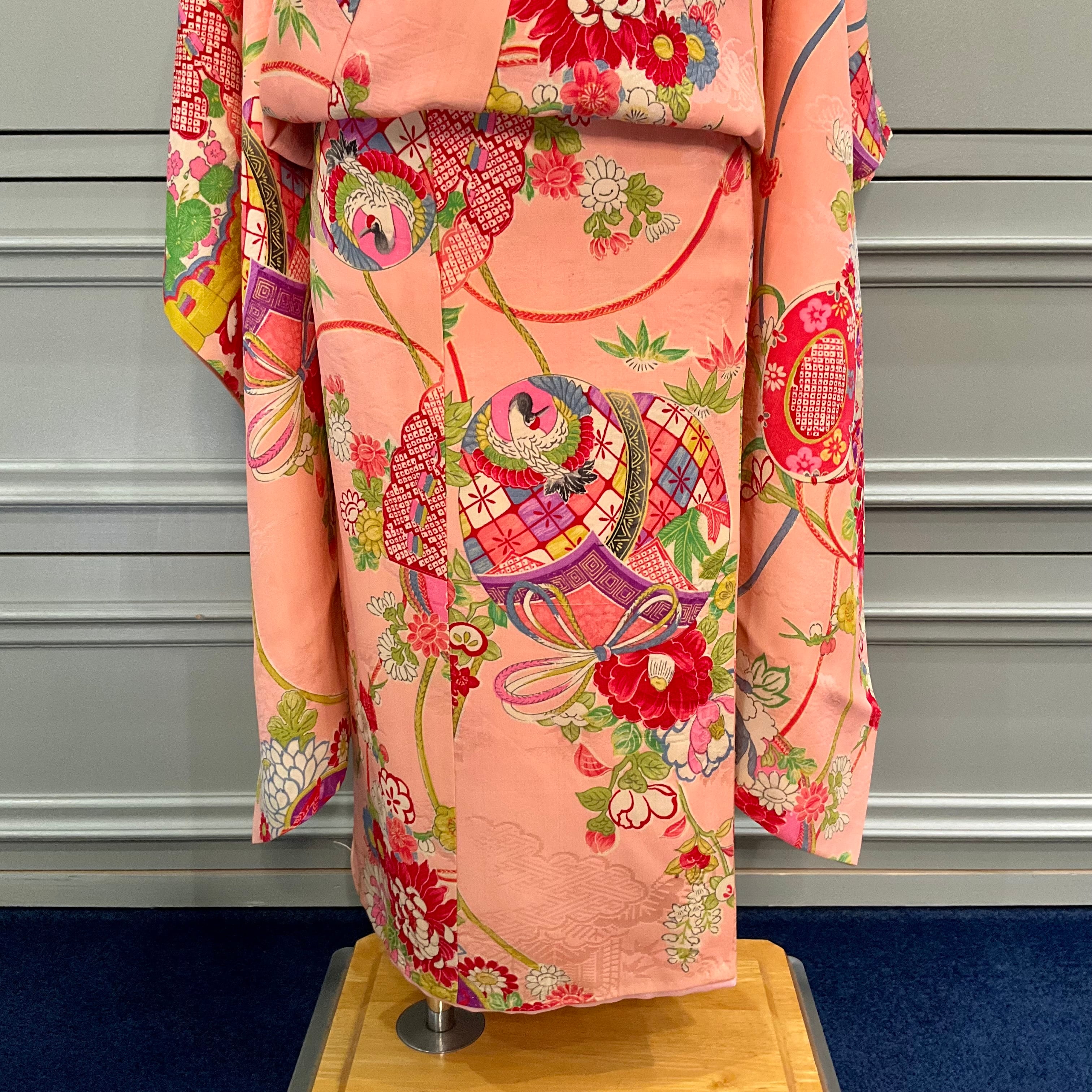 花鼓の舞＊三歳 七五三＊フラミンゴピンク 牡丹 鼓 扇 アンティーク