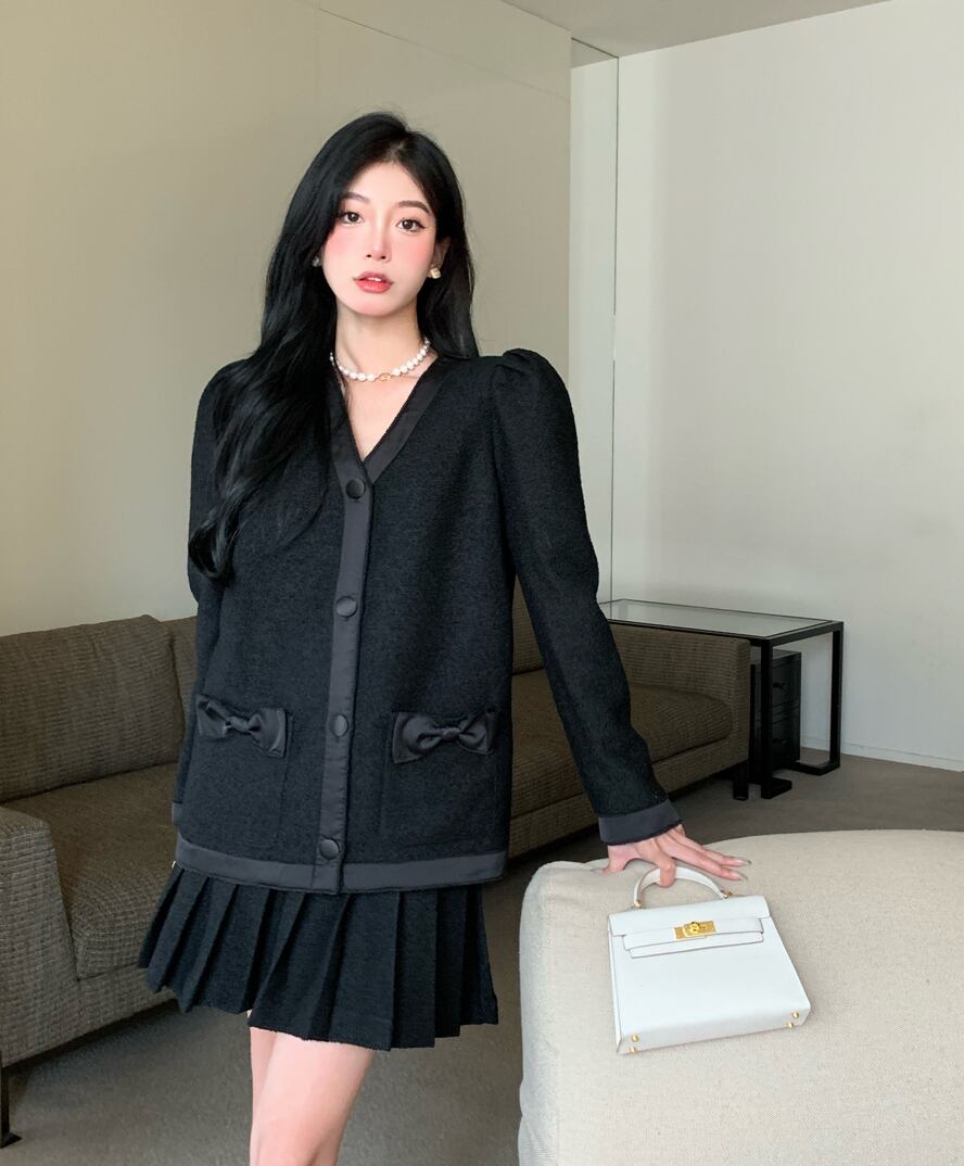 オータムツィードリボンコート プリーツスカート 秋物 ガールズファッション25693588537