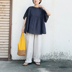 Cotton dobby gather blouse (charcoal)