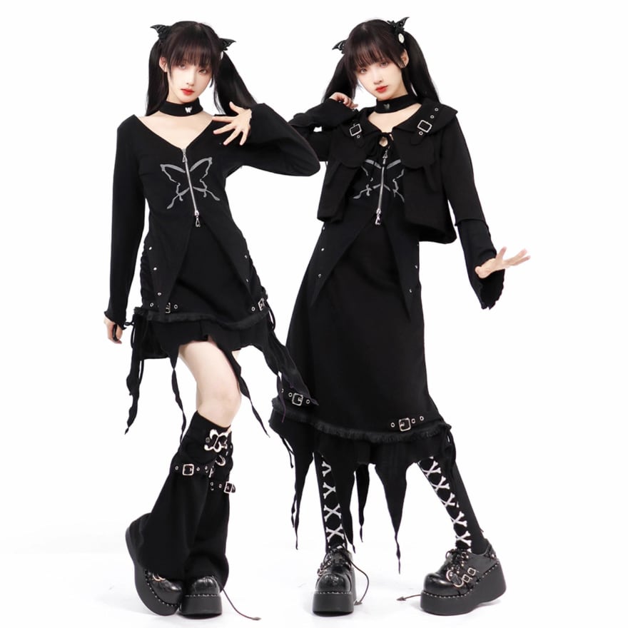 サブカル 服 地雷系 通販 pinksavior オリジナル ロングスカート アシンメトリー 闇かわいい バンギャ