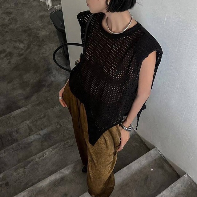 asymmetrical mesh pullover 10947