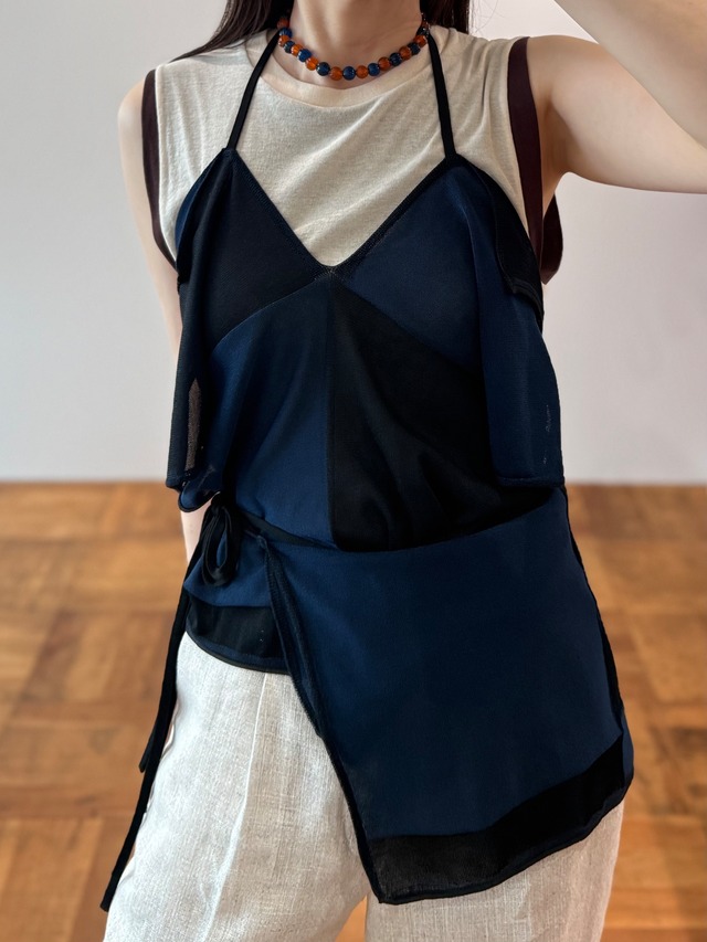 TAN/26SS-5 BLOCK CHECK KNITTED TOPS NAVY