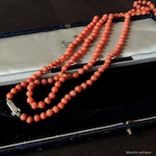 英国アンティークジュエリー 9ctゴールド コーラル ロングネックレス(ソーティングメモ付)