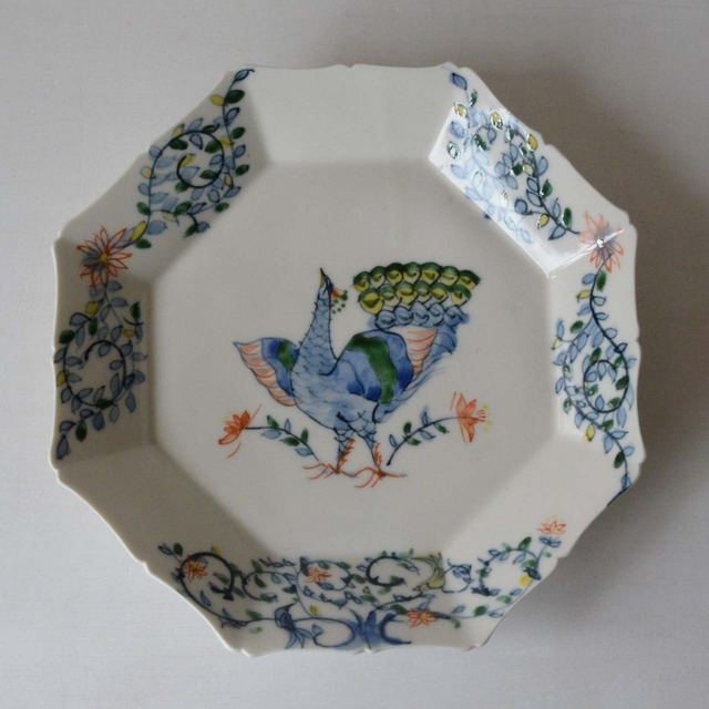 宮田竜司  呉須赤江 面取 輪花皿 大（26-002-B）