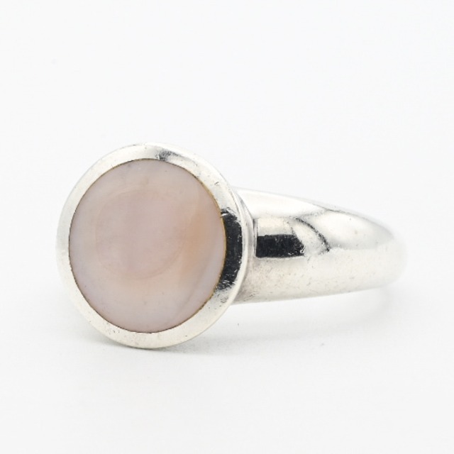 Pink Mother Of Pearl Inlay Round Signet Ring #16.0 / Denmark